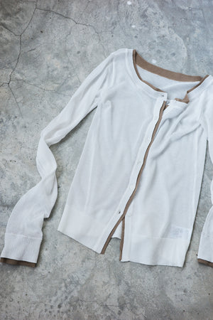 Linen textured see-through color matching cardigan