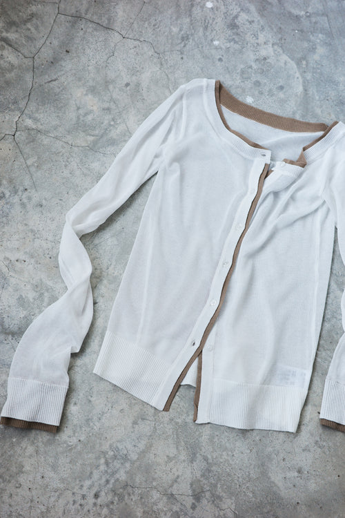 Linen textured see-through color matching cardigan