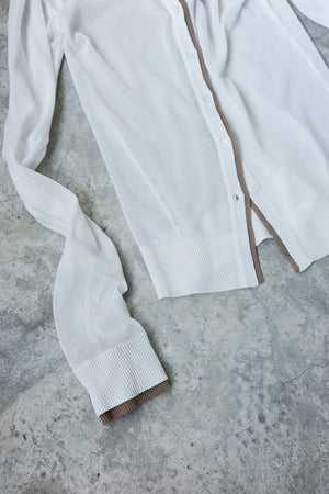 Linen textured see-through color matching cardigan