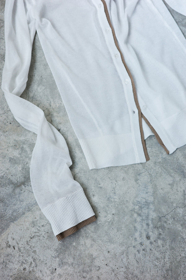 Linen textured see-through color matching cardigan