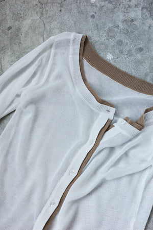 Linen textured see-through color matching cardigan