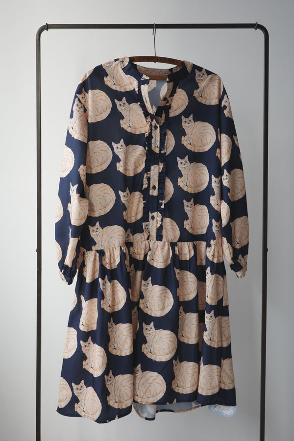 Many Many Cats Half-Button Dress