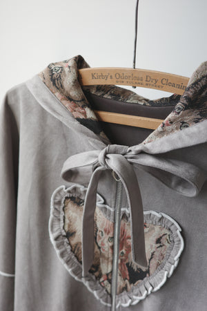 Retro cat-print heart-shaped sweatshirt jacket