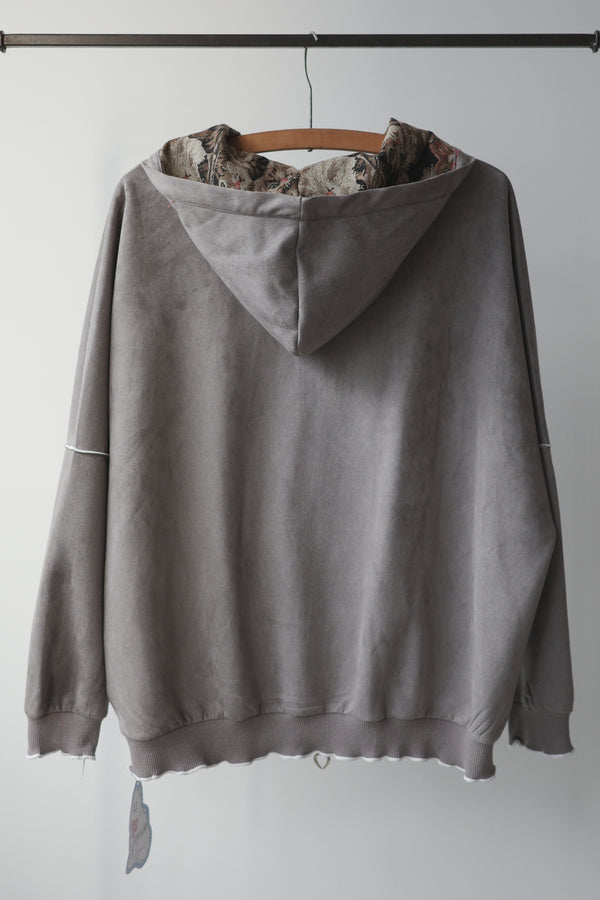 Retro cat-print heart-shaped sweatshirt jacket