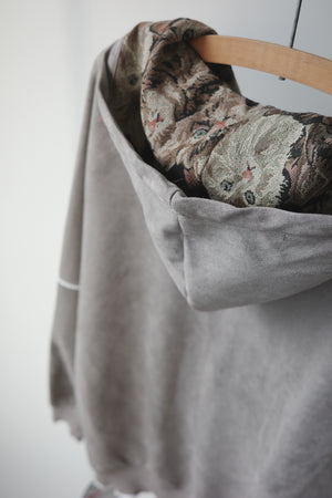 Retro cat-print heart-shaped sweatshirt jacket