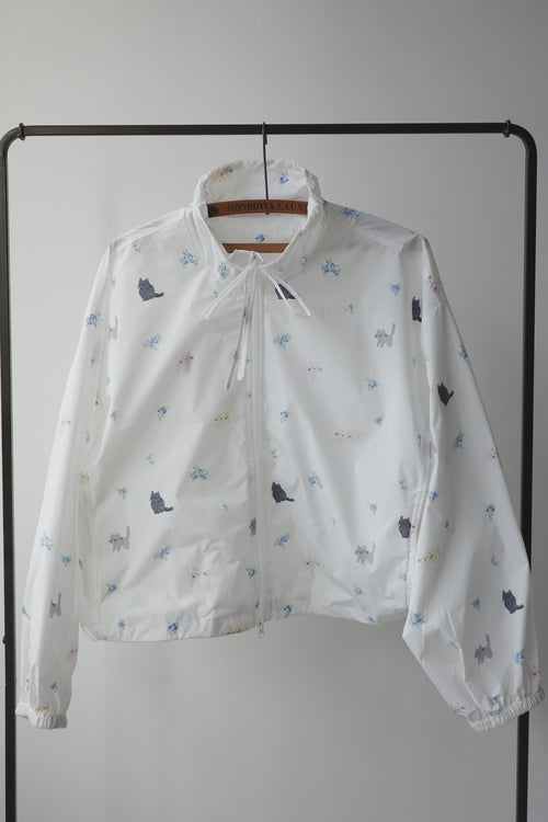 Four-color cat floral print trench coat
