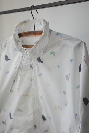 Four-color cat floral print trench coat