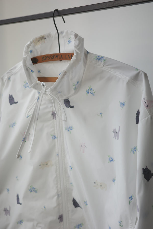Four-color cat floral print trench coat