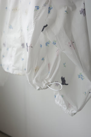 Four-color cat floral print trench coat