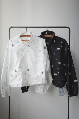 Four-color cat floral print trench coat