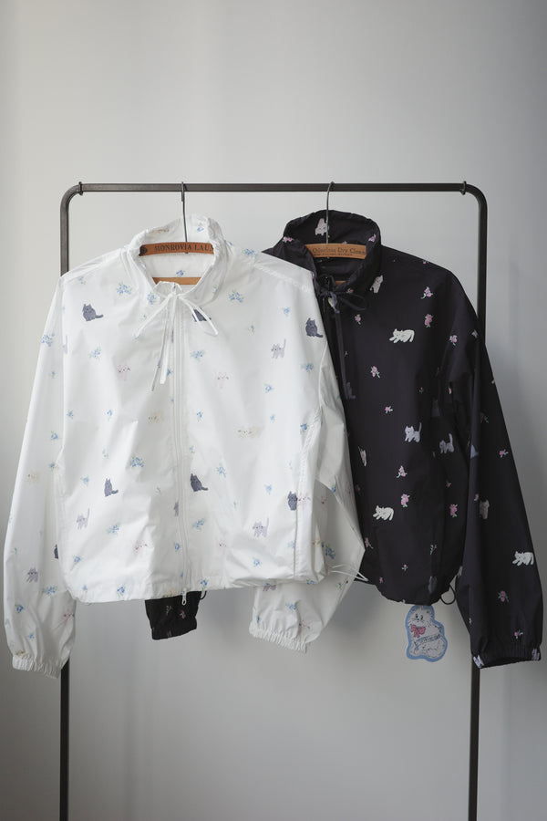 Four-color cat floral print trench coat