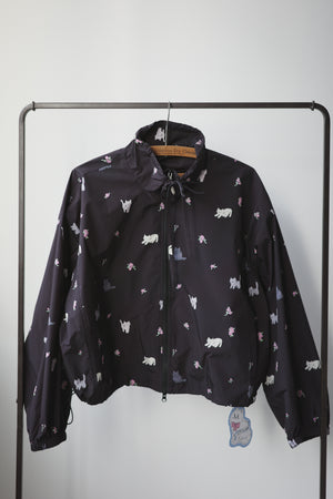 Four-color cat floral print trench coat