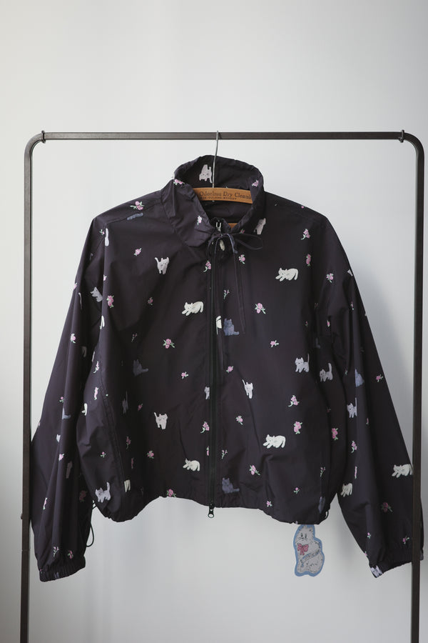 Four-color cat floral print trench coat