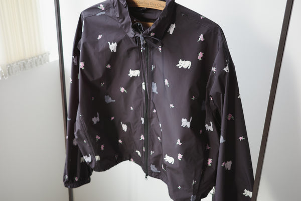 Four-color cat floral print trench coat