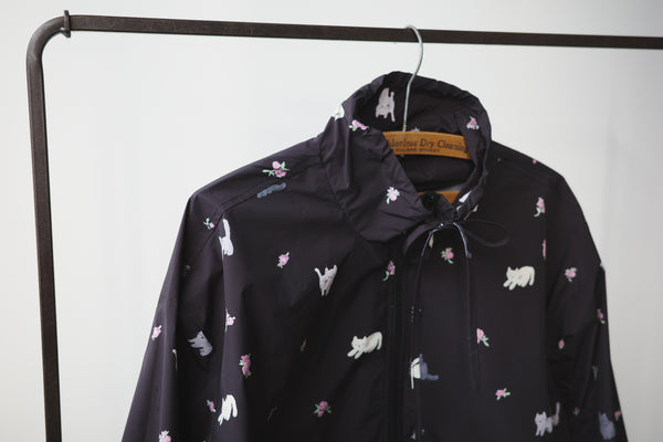 Four-color cat floral print trench coat