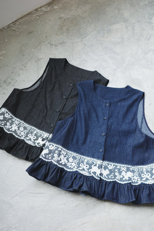 Lace Cat Print Vest
