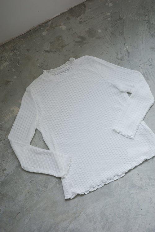 RUFFLE collar pleated long-sleeved top