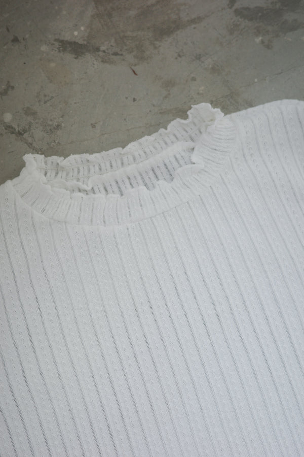 RUFFLE collar pleated long-sleeved top