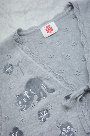 Black cat and floral embroidered lace vest