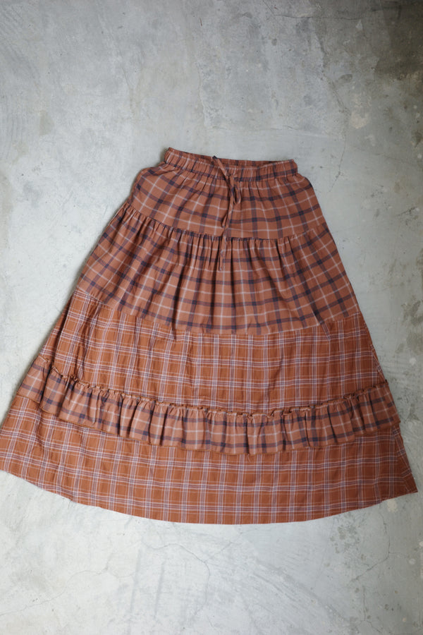 Elastic waist plaid ruffle skirt