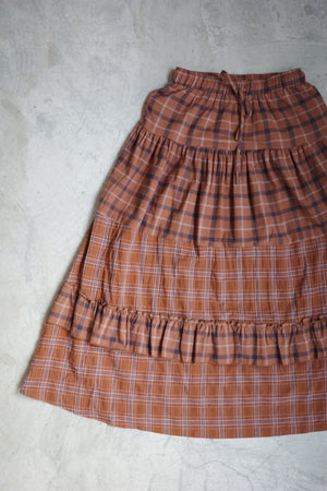 Elastic waist plaid ruffle skirt