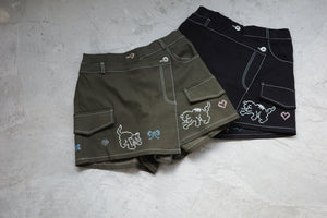 Cross-stitch cat embroidery shorts