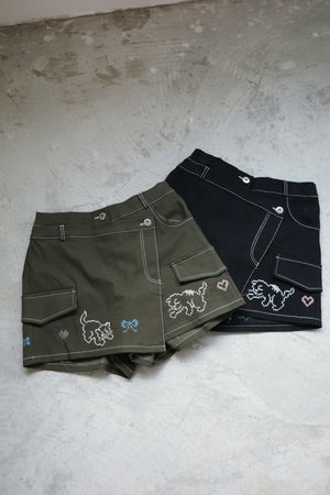 Cross-stitch cat embroidery shorts