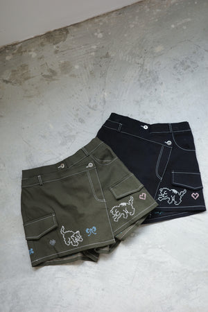 Cross-stitch cat embroidery shorts