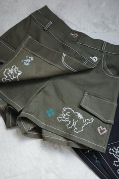 Cross-stitch cat embroidery shorts