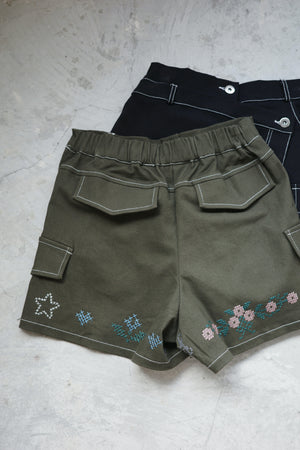 Cross-stitch cat embroidery shorts