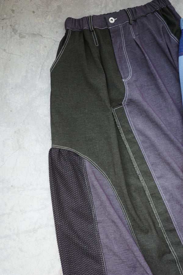 Denim and knitted midi skirt