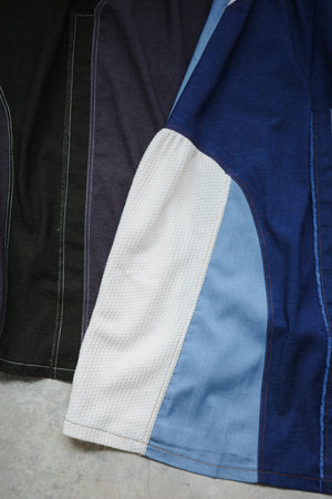 Denim and knitted midi skirt