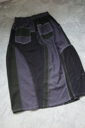 Denim and knitted midi skirt