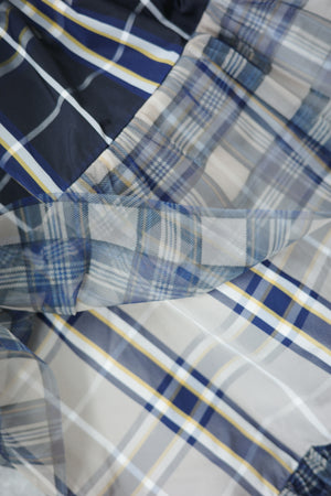 Patchwork checkered sheer layered midi skirt