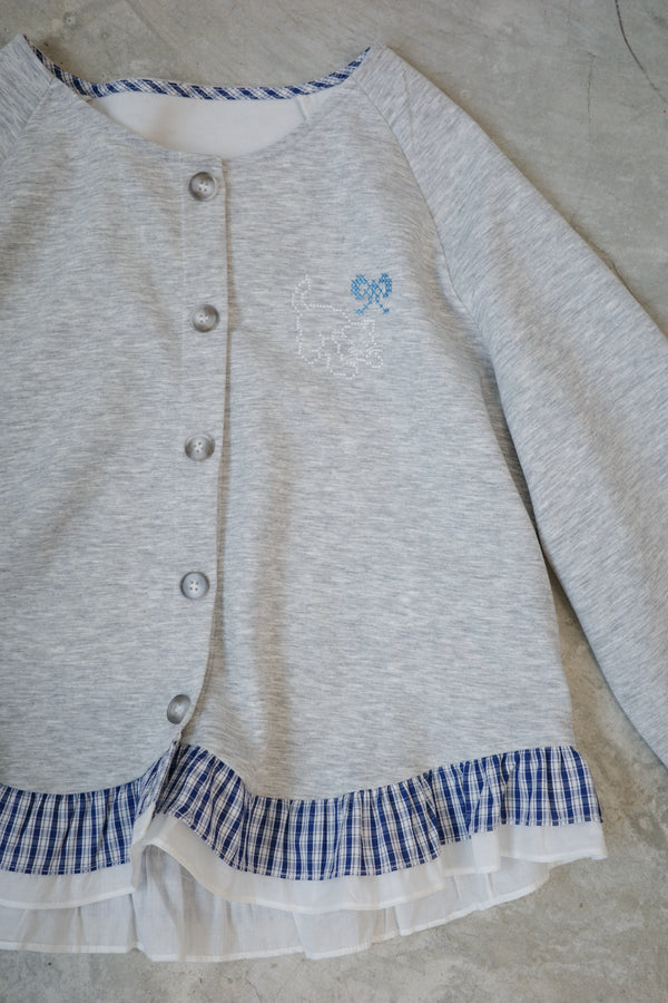 Cross-stitch cat checkered ruffled coat