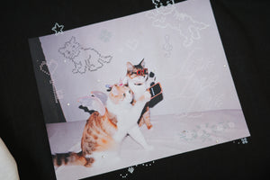 Camera Cat Rhinestone Lace Sleeve Tee