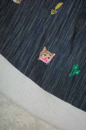 Cat Head Colorful Flower Embroidered Reversible Skirt