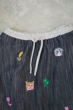 Cat Head Colorful Flower刺繡雙面穿半裙