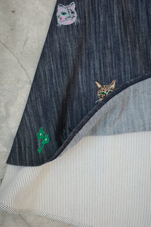 Cat Head Colorful Flower Embroidered Reversible Skirt