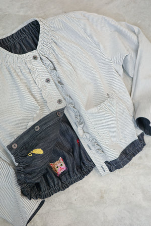 Cat Head Colorful Flower Embroidered Reversible Jacket