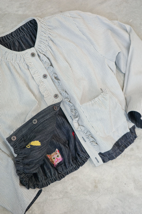 Cat Head Colorful Flower Embroidered Reversible Jacket