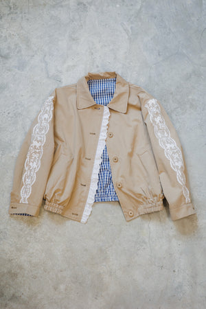 Reversible plaid lace cat print jacket