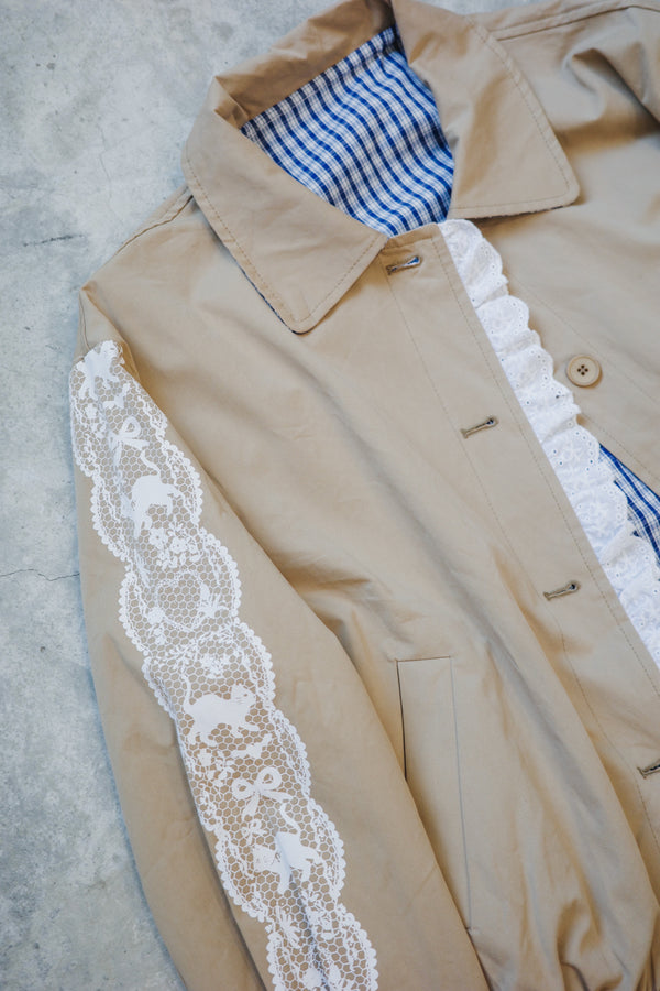 Reversible plaid lace cat print jacket