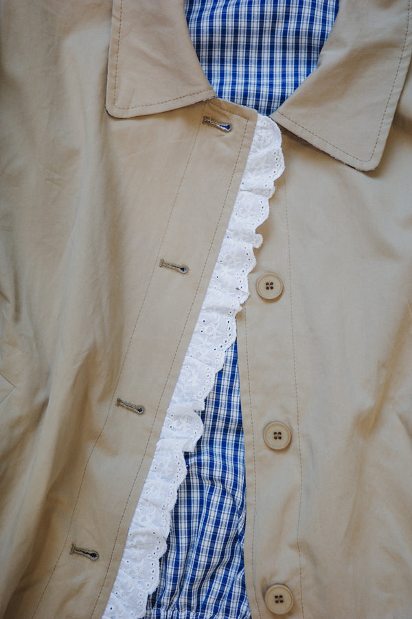 Reversible plaid lace cat print jacket