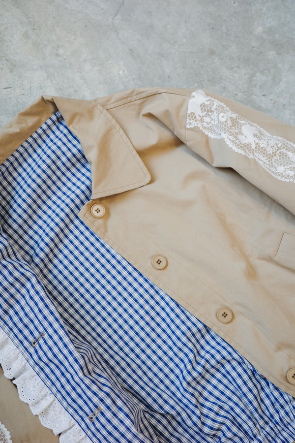 Reversible plaid lace cat print jacket