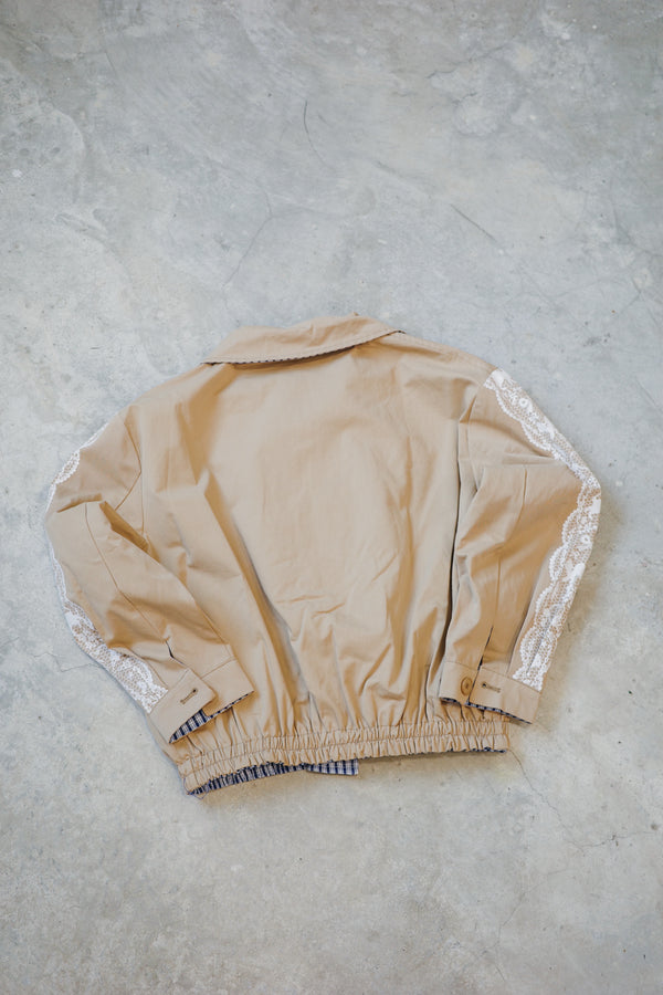 Reversible plaid lace cat print jacket