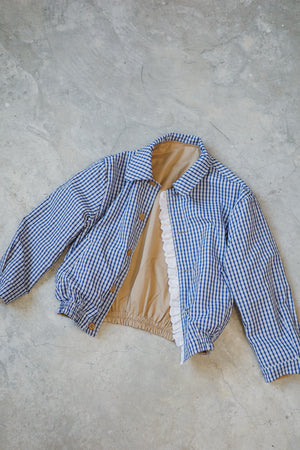 Reversible plaid lace cat print jacket