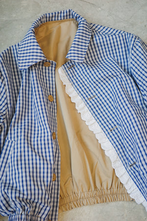 Reversible plaid lace cat print jacket