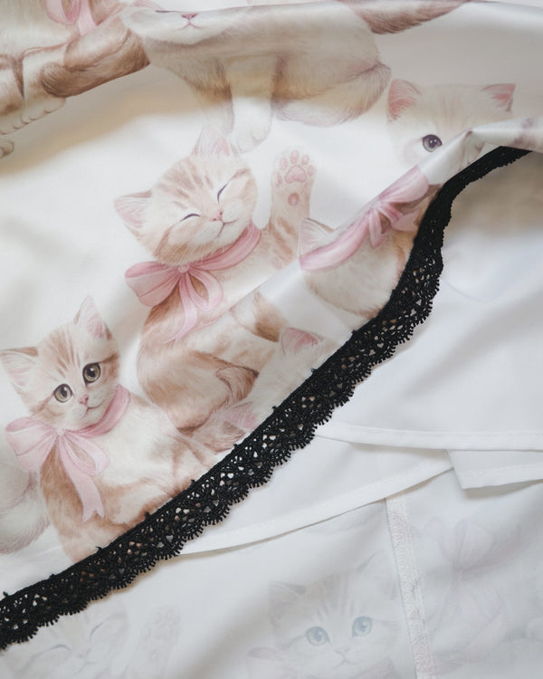 Pink Bow Cat Lace-Trim Skirt