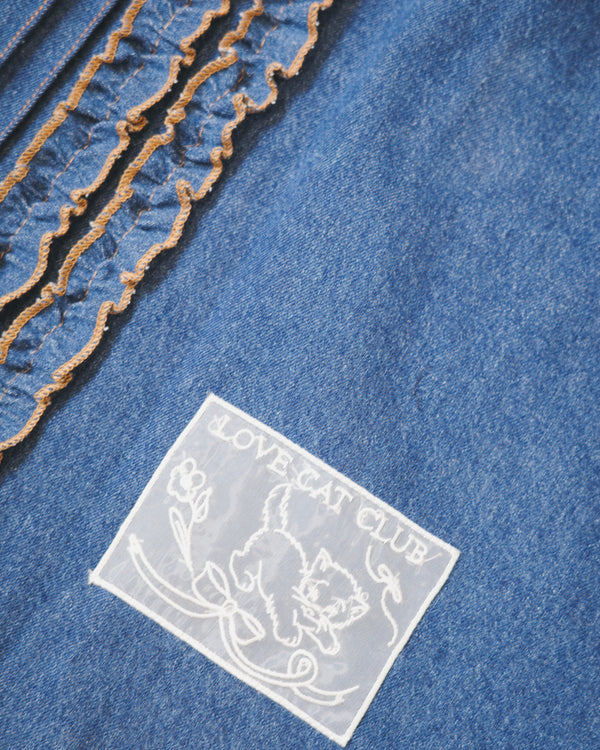 Double topstitched ruffle denim skirt
